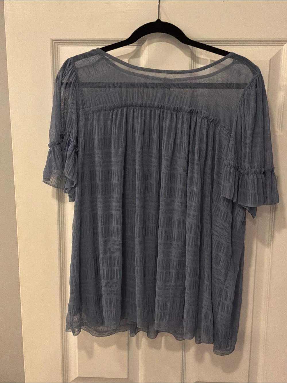 Max Studio Light Blue Sheer Ruffle Sleeve Layered 1X Blouse